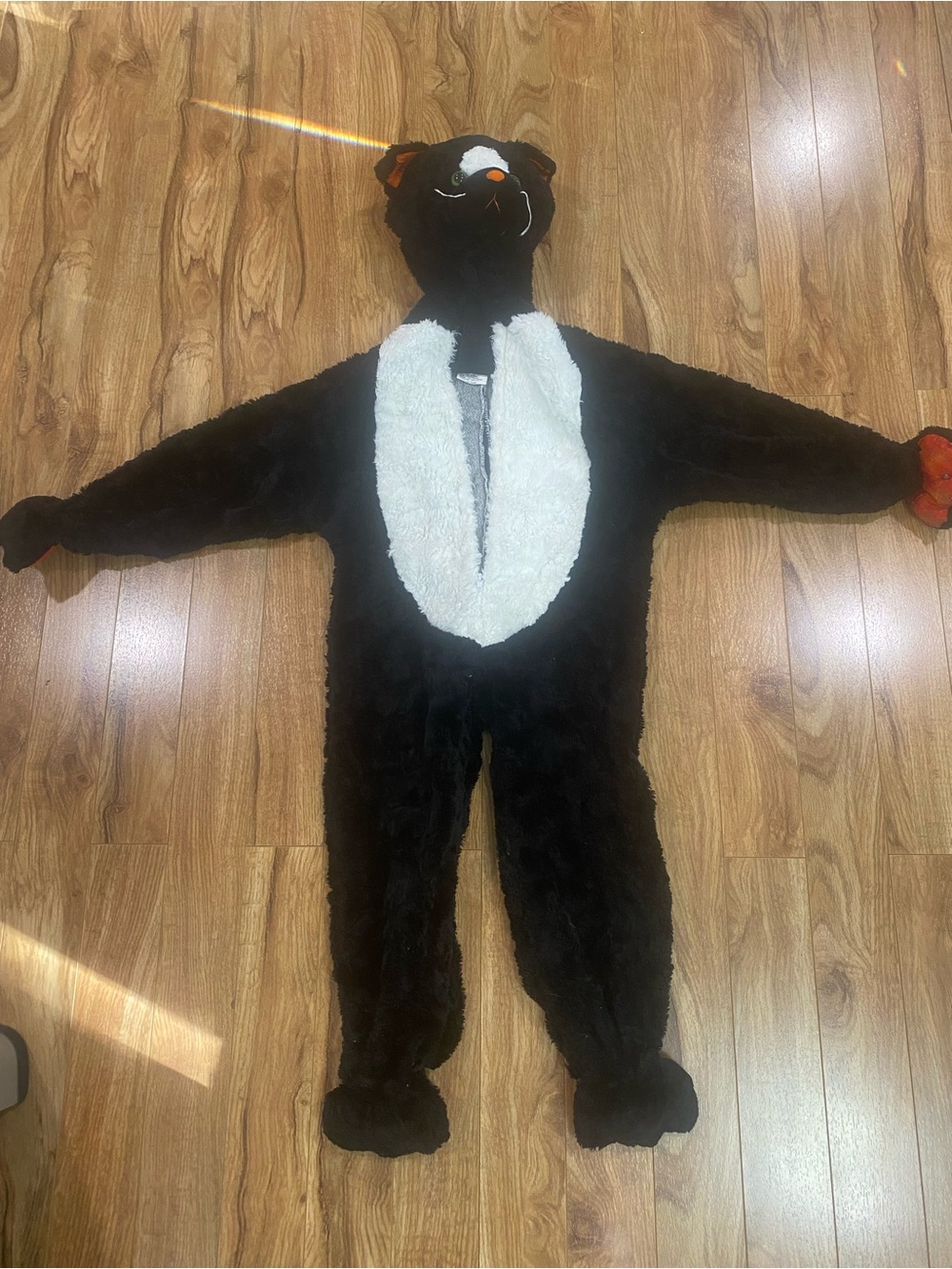 Kids Black & White Plush cat One-Piece Costume